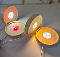 Lampe de table LED ronde en bois moderne avec USB, lumière blanche chaude, 7 couleurs, base en bois, veilleuse de chambre à coucher, support en cristal