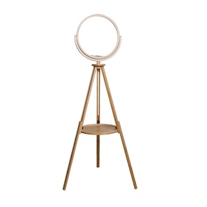 BAMBOO Wooden Natural Bathroom Valet Towel Storage Rack <strong>Leaning</strong> <strong>Ladder</strong> <strong>Shelf</strong> with Mirror - Product Image 4