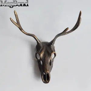 Cast iron 3d carved antelope head wall decor metal art for hanging, metal antelope skull wall art