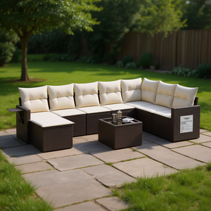 Ensemble de canapés de jardin Tranquility en rotin PE marron, résistant aux UV, design contemporain, coussins en mousse haute densité - Product Image 2