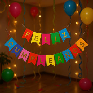 Party Love Guirnalda Happy Birthday Multicolor <b>Letters</b> Gold 16 Pcs 4M Party Banners - Product Image 2