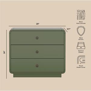 Green Nightstand With Three <b>Drawers</b> Modern <b>Storage</b> Unit Bedroom Furniture - Product Image 4
