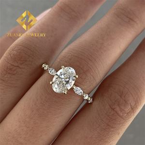 Luxo 14k Ouro Amarelo Boutique Nupcial Jóias De Casamento Flawless Oval + Marquise Moissanite Diamante Noivado Wedding Band Anel - Product Image 1