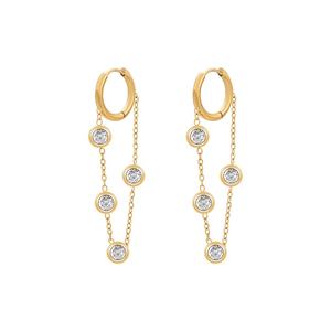 Lo Último en Joyería de Acero Inoxidable Chapado en Oro de 18K, Aretes de Aro Redondo con Cadena de Circón, a la Moda para Mujer, Accesorios, Pendientes E231501 - Product Image 1