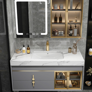 Grey lacquer modern luxury bathroom vanity cabinet set with sink