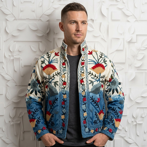 Chaqueta suzani tie dye con bordado Suzani, chaqueta larga para mujer, estilo bohemio, gitano, crewel, ideal para primavera, festivales, regalo especial. - Product Image 1