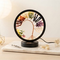 Lampe en cristal Arbre de Vie en gros, Arbre de guérison des 7 chakras, Veilleuse LED en cristal, Cadre rond USB, Décoration pour la maison et la chambre