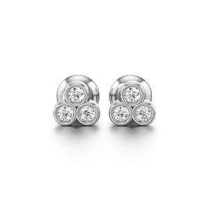 Boucles d'oreilles clous en or massif 14K/18K/22K avec trois diamants de laboratoire, taille brillant rond, luxe - Product Image 4