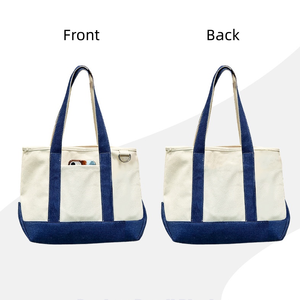 Sac fourre-tout en toile de coton de grande taille <span class=keywords><strong>avec</strong></span> logo imprimé personnalisé, <span class=keywords><strong>avec</strong></span> une <span class=keywords><strong>poche</strong></span> <span class=keywords><strong>extérieure</strong></span>, sac d'épicerie réutilisable - Product Image 4
