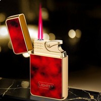 Briquet à gaz à couvercle rabattable, flamme rouge coupe-vent, briquet créatif gravable au laser, torche coupe-vent