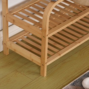 Double Layer Shoe Changing <b>Stool</b> With Storage For Entryway Home Use <b>Bamboo</b> Footrest Bench - Product Image 4
