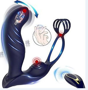 肛门假阳具振动器前列腺按摩肛塞双阴茎阴茎环延迟射精遥控硅胶性玩具男士 - Product Image 2