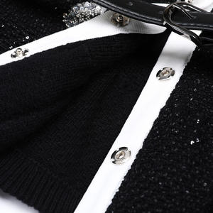 Pullu Çiçek Desenli Kadın Kaliteli Düz Renk Moda Renk Seti Yuvarlak Yaka Uzun Kollu Hırka Midi Etek Kadın Örme 2 Parça Takım - Product Image 4