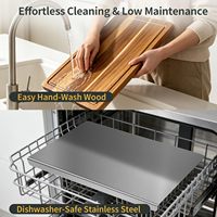 Ensemble de 2 planches à découper en bois d'acacia et acier inoxydable non toxiques, design moderne autoportant, compatibles lave-vaisselle, antibactériennes