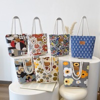 Sac fourre-tout en toile pour femmes, avec poignée en corde, grand sac de plage imprimé pour les voyages d'été, les courses, l'usage quotidien, léger, durable et élégant