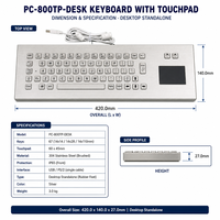 PC-800TP-DESK IP65 Keyboard Desktop Industri Tahan Air dari Baja Tahan Karat dengan Touchpad 67 Tombol USB PS/2 untuk Mesin CNC Kios.