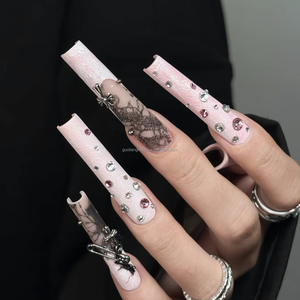Fournisseur d'<span class=keywords><strong>ongles</strong></span> : <span class=keywords><strong>Faux</strong></span> <span class=keywords><strong>ongles</strong></span> à presser en acrylique BKawaii avec strass, manucure artisanale pour les soirées - Product Image 3