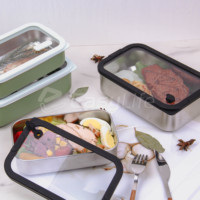 Bol à salade rectangulaire en acier inoxydable avec couvercle en verre trempé, récipient de stockage alimentaire durable pour la cuisine