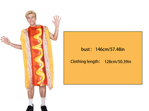 Costume d'Halloween imprimé Hot-Dog de dessin animé, mascotte amusante en forme de saucisse sans manches pour adulte unisexe, idéal pour <span class=keywords><strong>les</strong></span> fêtes costumées - Product Image 4