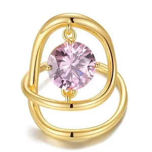 Новейшее Высокое качество 18K позолоченные латунные ювелирные изделия Модные Розовые циркониевые хрустальные аксессуары кольцо R214109