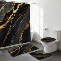 Ensemble de rideau de douche imprimé marbre noir avec tapis de bain 4 pièces, motif abstrait doré, lavable en machine, tapis de salle de bain imperméable