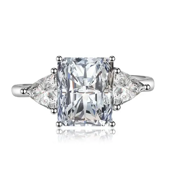 925 sterling silver GRA certificate 6*8mm 2ct radiant cut moissanite ring