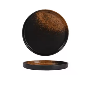 Plato de cena de gres mate plano, respetuoso con el medio ambiente, al por mayor, estilo de restaurante nórdico, cargador de borde dorado, placas de cargador de cerámica negra - Product Image 1