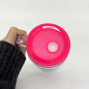 China Warehouse 12/16oz Pre Drilled <b>Double</b> <b>Wall</b> Snow Globe Plastic Soda Can <b>Mugs</b> with Colored Lid and Straw - Product Image 4