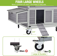 Grand poulailler mobile en bois, verrouillable, résistant aux intempéries, avec roues, 67,3 pouces de long, 6 nichoirs, capacité pour 6 poulets