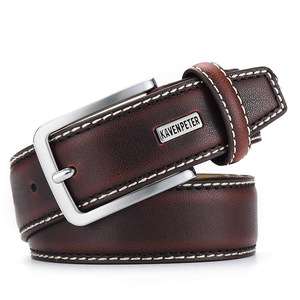 Ceinture pour homme en cuir de vache, marron foncé, boucle rectangulaire argentée, style formel, durable, Tiyo, 3,8 cm, fabrication Wenzhou - Product Image 5