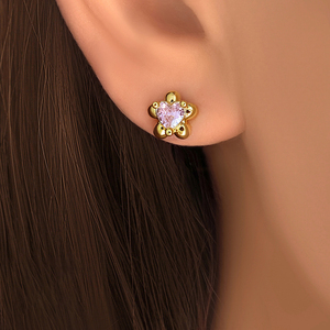 Fashion Flower Shape 18K Gold Plated Heart Cut Zircon Dainty Stud Earrings For Women Gift - Product Image 4