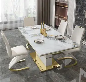 Nórdico moderno de madera maciza de mármol rectangular mesa de comedor y silla combinación pequeño apartamento hogar mesa de comedor conjunto