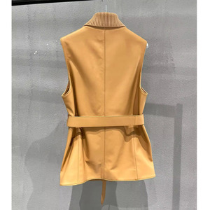 2023 Wholesale Real Leather Trench Vest Coat Women Black and <strong>Orange</strong> Women Leather Vest - Product Image 4