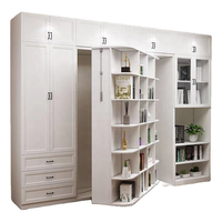 Lit mural pliant invisible rotatif en bois, design moderne personnalisable, taille double/queen, avec bibliothèque et armoire, vente chaude
