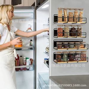 Wooden Magnetic Refrigerator Side Shelf 4 Layers Iron Wood <b>Spice</b> <b>Jar</b> Organizer Hanging Kitchen Storage Rack - Product Image 1