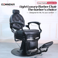 Fauteuil de Barbier Coiffure Capitonnage Cuir Style Antique Noir et Or, Pompe Hydraulique, Base Ronde, Chaise de Rasage Professionnel à Vendre