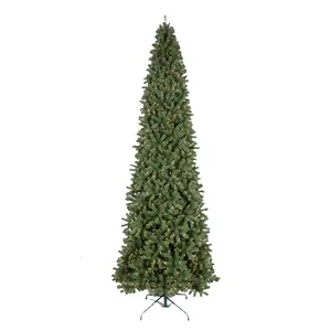 12ft High New Year Decoration Warm Light Pre lit Slim Christmas Tree Spruce Artificial PVC Pencil Xmas Tree
