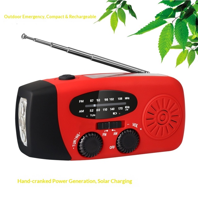 Portable Hand-Crank Solar Digital Display AM/FM Emergency Radio with Built-in Speaker USB Interface 1200mAh Battery