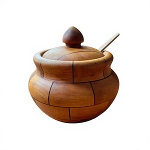 Handcrafted Wooden <b>Spice</b> <b>Jar</b> With Lid Round Airtight Food Container For Kitchen Minimalist Design - Product Image 3