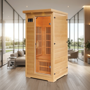 Cabina de Sauna de Vapor de Madera con Panel de Control Único y Puerta de Vidrio Completa, con Placa de Carbono para Infrarrojos - Product Image 1