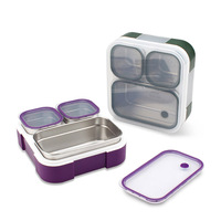 Boîte à lunch bento à 3 compartiments avec couvercle en plastique, isolée et étanche pour enfants et adultes
