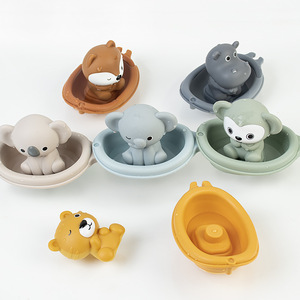 Ensemble <span class=keywords><strong>de</strong></span> jouets <span class=keywords><strong>de</strong></span> bain interactifs pour bébé, bateaux flottants empilables et marionnettes à doigts <span class=keywords><strong>en</strong></span> forme d'animaux, jouets aquatiques éducatifs amusants pour le bain - Product Image 5