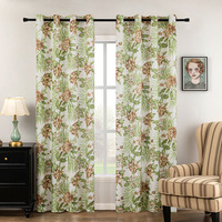 Rideau Moderne Personnalisable en Polyester 100% Écologique, Imprimé Feuilles et Fleurs Champêtres, Occultant à Œillets, Vente Directe Usine