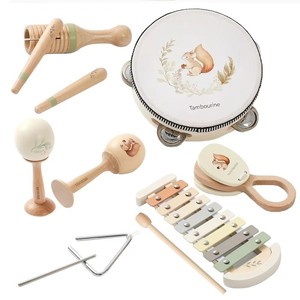 Ensemble d'instruments de musique en <span class=keywords><strong>bois</strong></span> pour bébé, jouet éducatif précoce apaisant avec piano à 8 octaves, tambour, <span class=keywords><strong>tambourin</strong></span> et hochet, jouets musicaux - Product Image 1