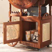 Table basse mobile en bois de frêne pliable avec roulettes, chariot de service rétro pour vin et nourriture, meuble de rangement pour salle à manger et salon