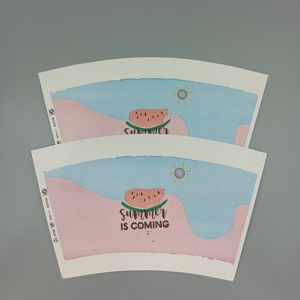 พัดกระดาษเคลือบ PE กันน้ำ พิมพ์ลายโลโก้ สำหรับแก้วกาแฟแบบใช้แล้วทิ้ง - Product Image 5