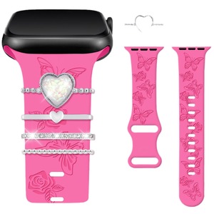Upro - 4 Piezas de Dijes de Silicona con Forma de Corazón y Pedrería para Decorar Correas de Reloj Apple - Product Image 1