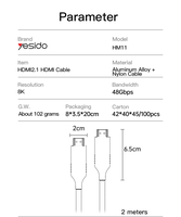 Cable H Yesido 8K Ultra Clear con Carcasa Metálica e Interfaz sin Retraso en la Transferencia de Datos