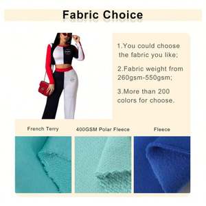 Conjunto de Sudadera con capucha y cuello redondo, venta al por mayor, logotipo personalizado OEM a granel, 2 piezas, Polar, invierno, estampado, bloque de Color negro, chándal para mujer - Product Image 2