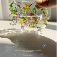 Cendrier carré vintage en verre, peint à la main, coloré, avec motif de raisins gravé et en relief, servant également de boîte de rangement et de boîte à bijoux, 12 cm, prix usine